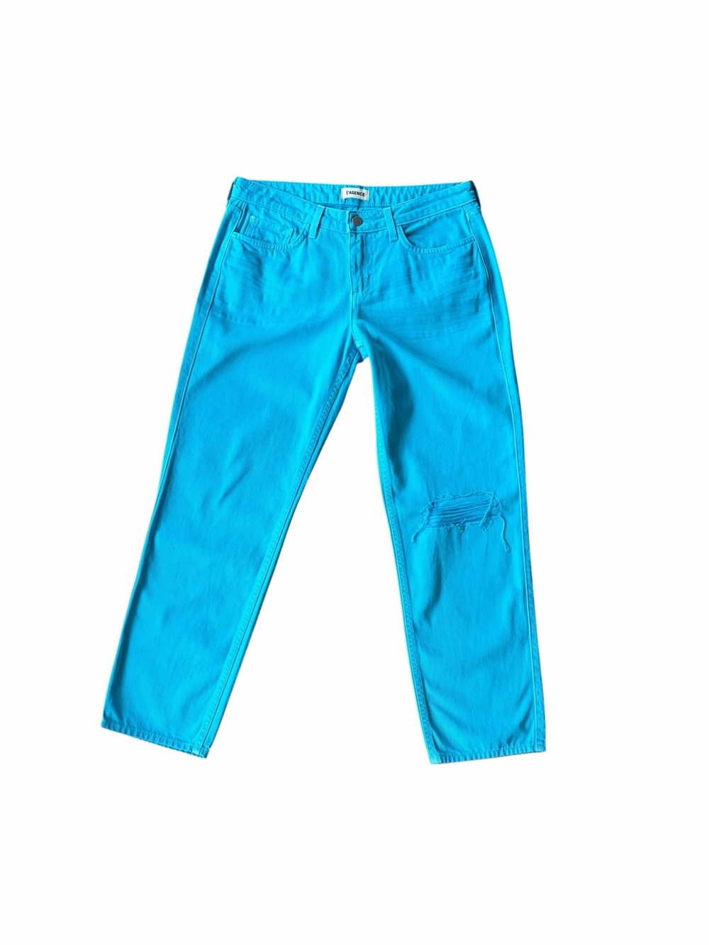 NWOT-L'AGENCE Nevia Slouchy Straight Aqua Distressed Jeans Size-27